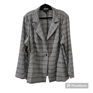 Lane Bryant Womens Gray The Bryant Blazer Glen Plaid Padded Blazer Sz 28